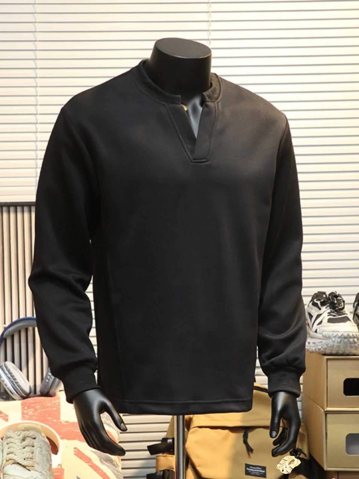 Cleanfit الأبيض طويل Sve V-Ne هنري تي شيرت بياقة الرجال ربيع الخريف Fitn Muscle ow ملابس داخلية مريحة فضفاضة تناسب