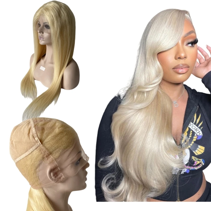 Indian Virgin Human Hair Blonde Color #613 180% Density Silky Straight 22 inches Long Hair Full Lace Wig for Black Woman