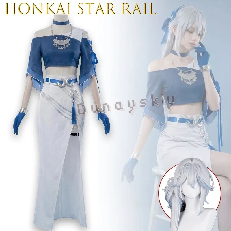 Honkai Star Rail Yaoguang High Slit Long Wrap Skirt Full Jewelry Accessories Set Cosplay Costume Tea Party Halloween Carnival view 2