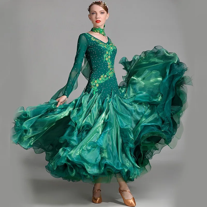 

Customized Modern Dance Dress Performance National Standard Dance Costum Diamond Competition ballroom dress standard