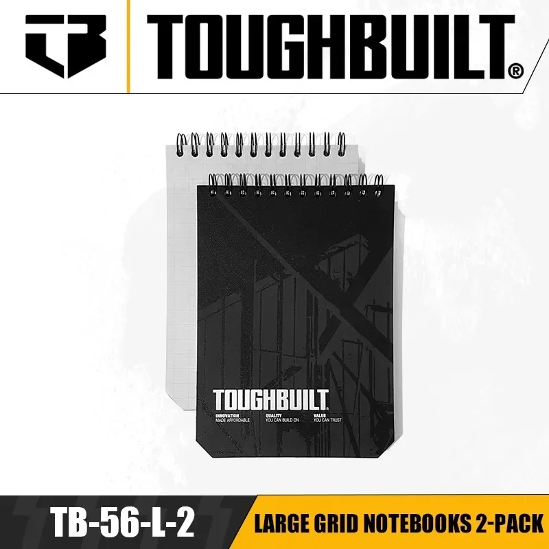 TOUGHBUILT TB-56-L-2 Large Grid Notebooks 2-pack Specialized Notepad Practice Workbook Drawing Book