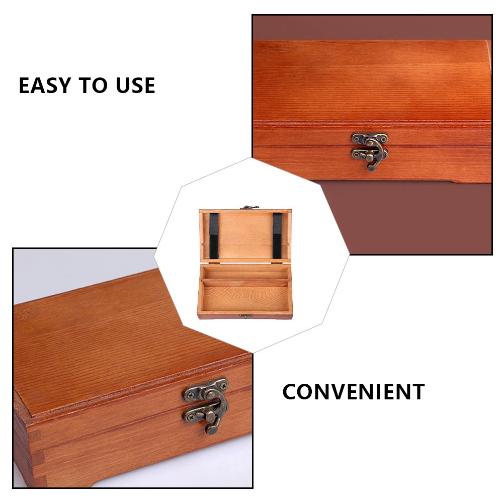1pc Solid Wood Stationery Box Durable Oblong Pencil Storage Organizer Desk Holder Brown Compact Size Dustproof Anti Loss - Image 3