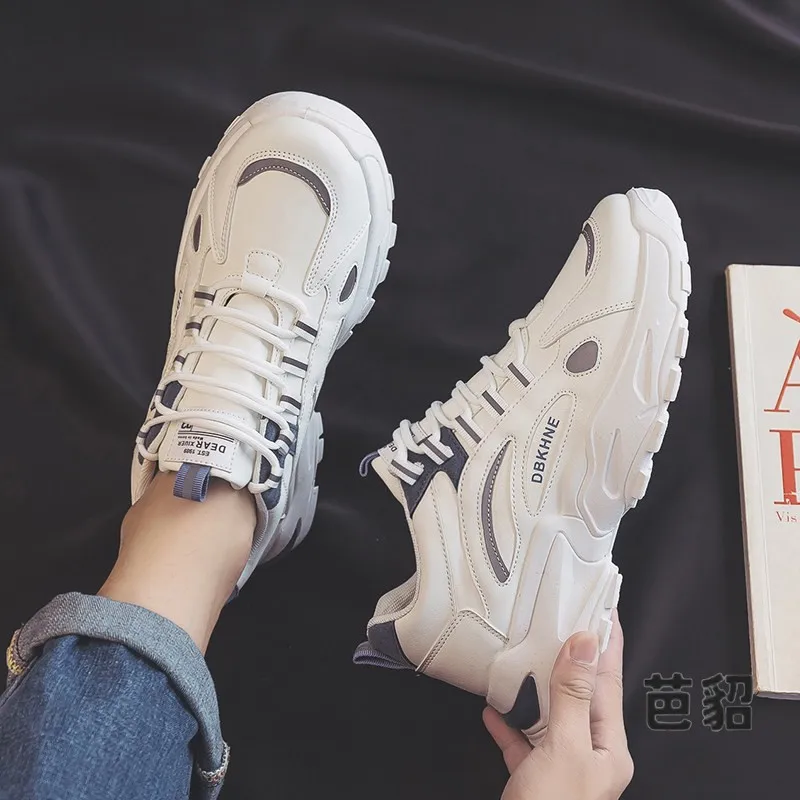 2026 Autumn New Style Men's Dad Shoes Trendy Running Shoes Heightening Casual Sports Shoes All-Match round Toe Rubber Outsole