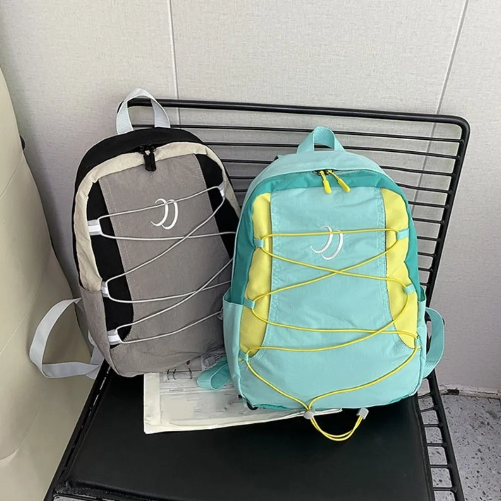 Patchwork Contrast Color Lightweight Backpack Aesthetic Y2k Nylon Shoulder Bags Japanese Style Leisure Student Schoolbag Outdoor