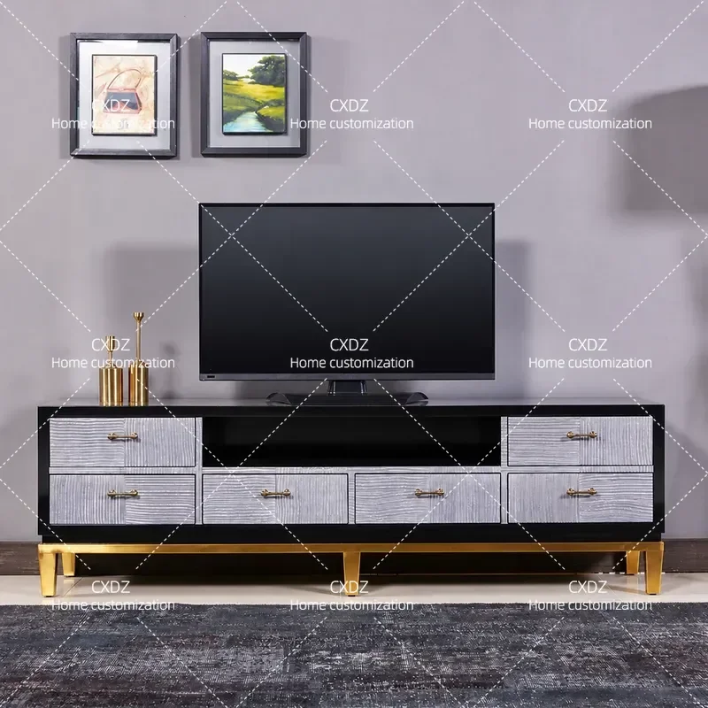 Nordic Modern Simple Solid Wood TV Cabinet Living Room Storage Floor Unit Paint Plated Small Apartment Furniture
