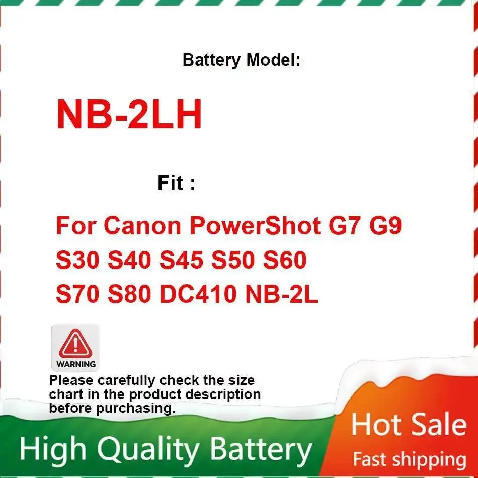 

Аккумулятор для камеры NB-2LH 1000 мАч для Canon Powershot G7 G9 S30 S40 S45 S50 S60 S70 S80 DC410 NB-2L