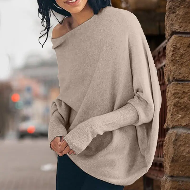 

Autumn and Winter Asymmetric Drape Pullover Solid Color Round Neck Long Sleeve Soft and Comfortable Knit Pleated Pullover