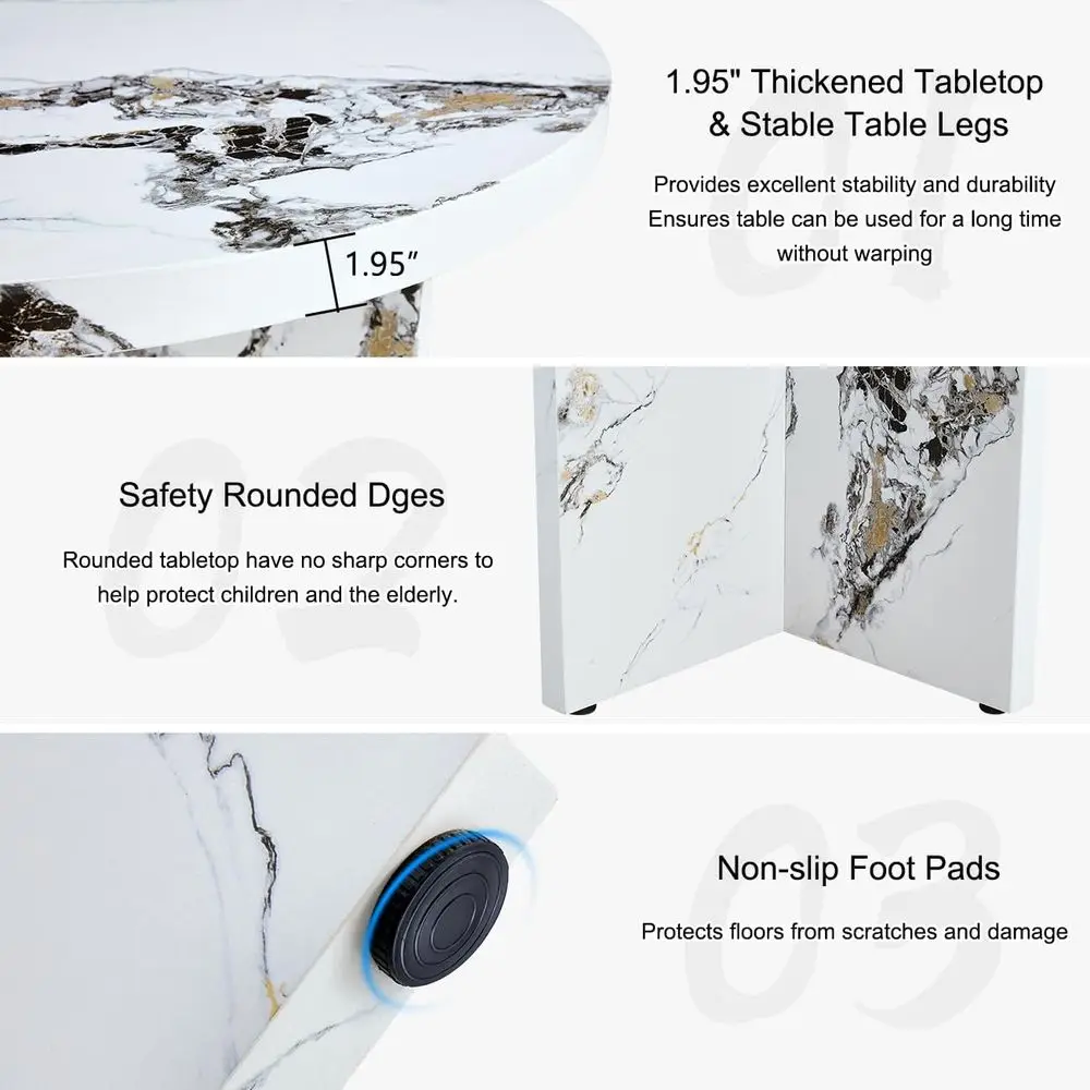 Round 42 Marble Dining Table for 4-6, Suitable for Kitchen, Dining Room, Restaurant, Home Office, Living Room