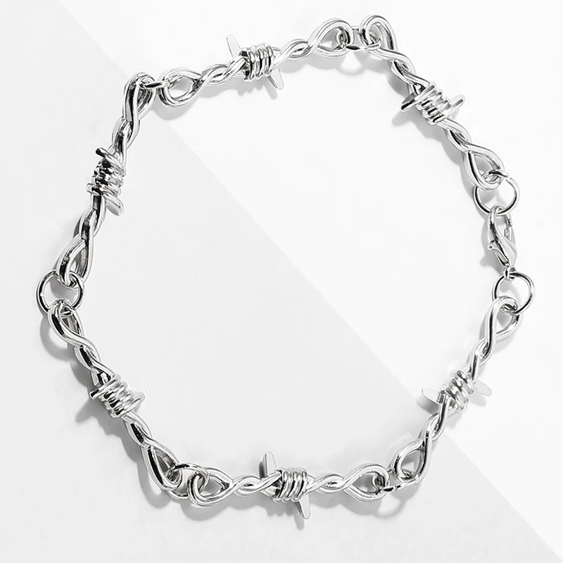 Gothic Y2k Chain Necklace Barbed Wire Choker Alternative Gothic Jewelry Thorn Bracelet Style Bracelet For Lovers