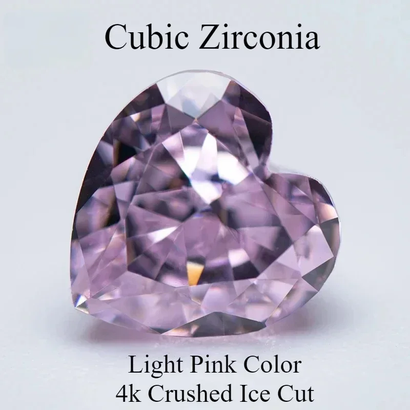 

Cubic Zirconia Stone 5A Grade Light Pink Color Heart Cut 4k Crushed Ice Cut Lab Synthetic CZ Gemstone for Charms Women Jewelry