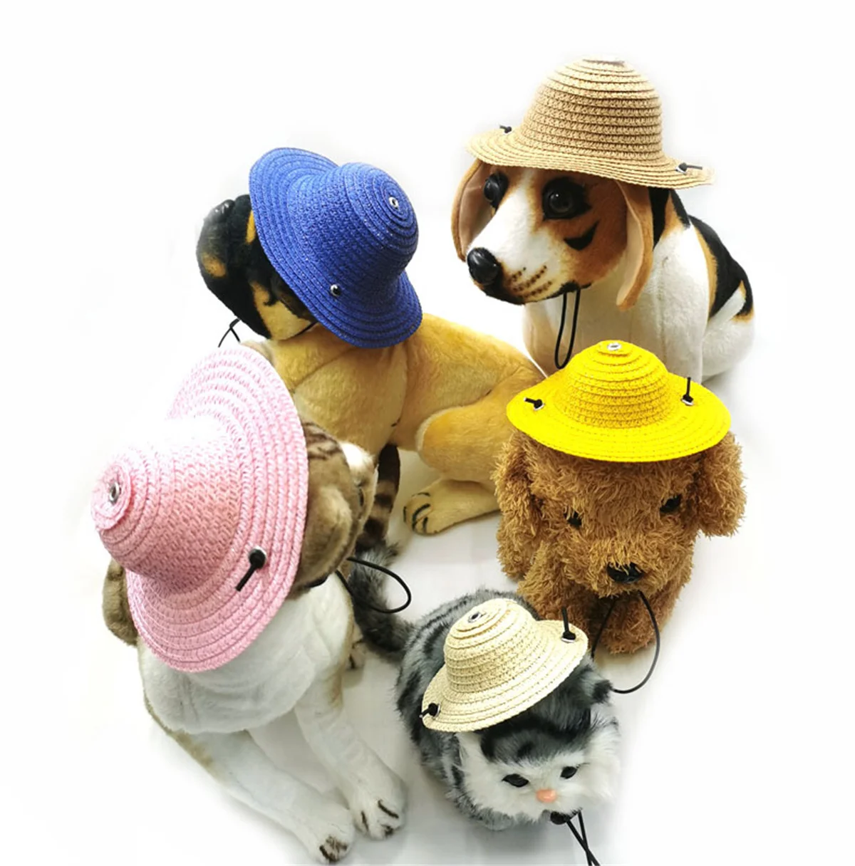 1PC Mini Pet Dogs Mexican Straw Hat Sombrero Cat Sun Hat Beach Party Dogs Hawaii Pet Colorful Hats Dog Costume Accessories