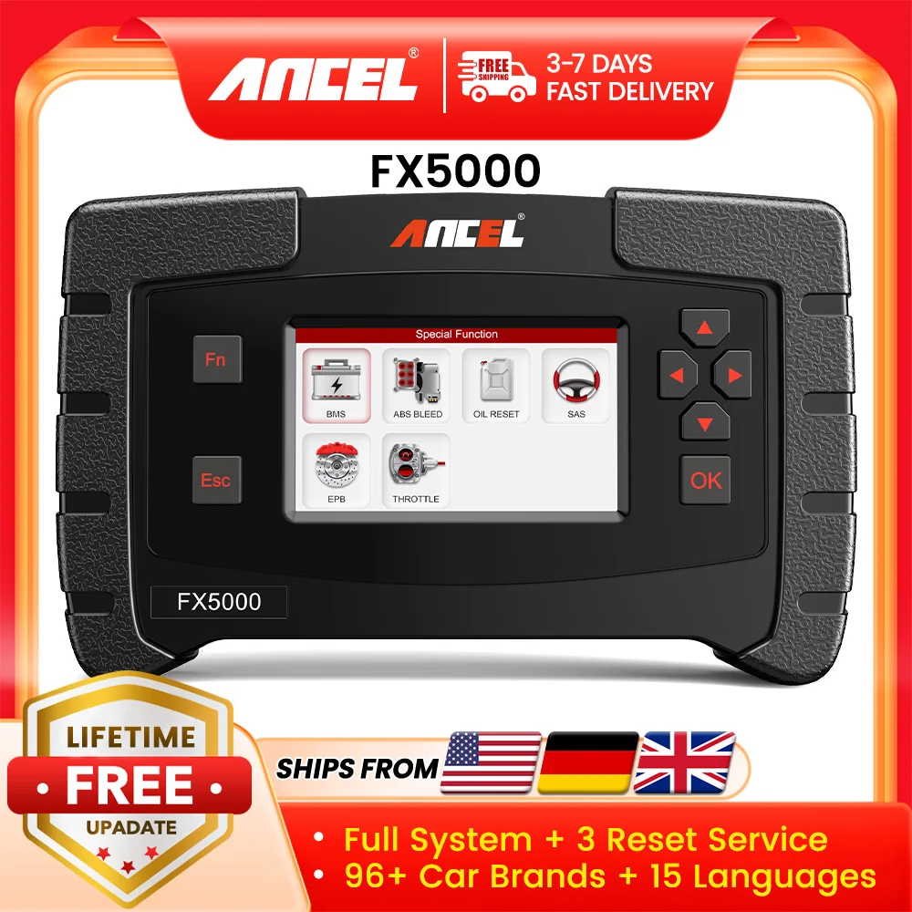 

ANCEL FX5000 Инструмент диагностики всех систем OBD2 с 3 услугими сброса Сброс масла ABS Прокачка EPB Сброс тормозов Дожизное бесплатное обновление