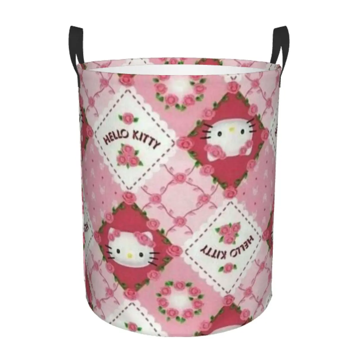 

Breathable Round Laundry Hamper Hello Kitty Single-Layer Dirty Clothes Basket with Easy-Care Fabric for Home Organization