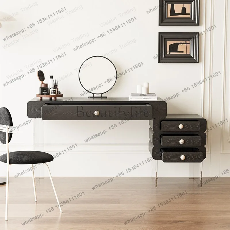Medieval style all-solid wood dresser chest integrated bedroom ash wood retractable storage makeup table