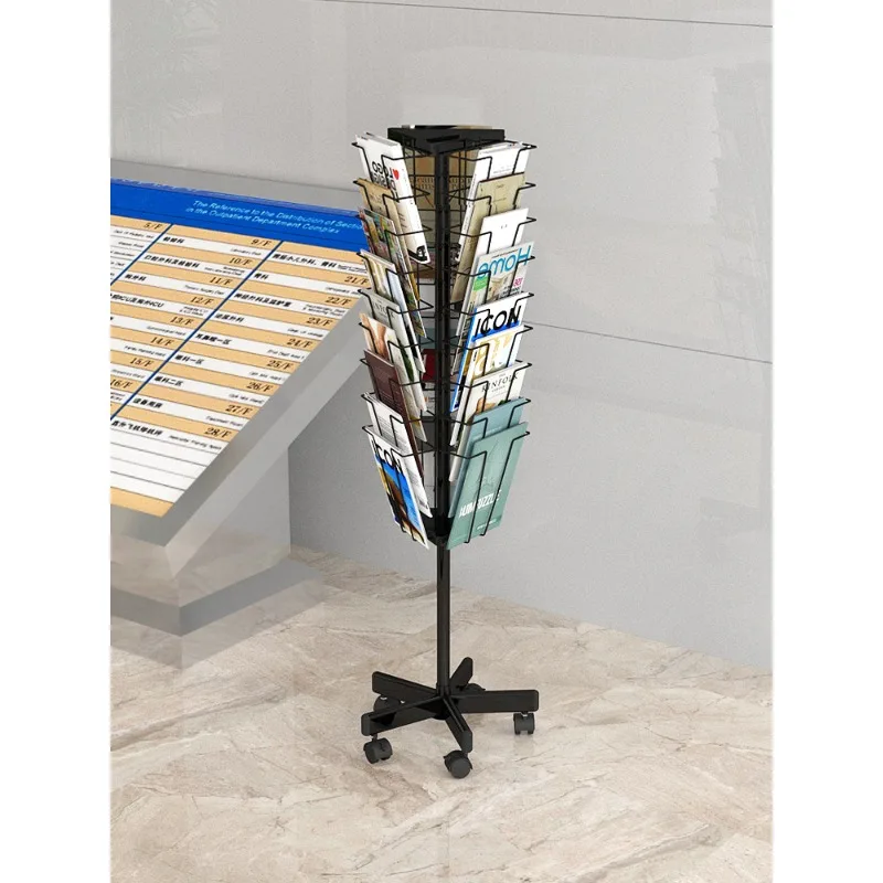 Rotatable 27-grid data rack, movable floor-to-ceiling bookshelf