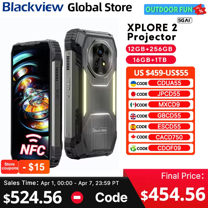 Blackview XPLORE 2 Projector 5G AI RuggedPhone MediaTek Dimensity 8300 6.73” 3.2K AMOLED Display 20000mAh 120W Charger Cellphon
