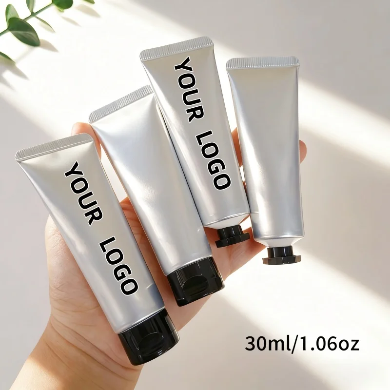 【شعار مخصص】50 قطعة 30 جرام غطاء مثمن أسود مخصص غطاء الوجه الفضة الألومنيوم والبلاستيك أنبوب مواد تغليف مستحضرات التجميل