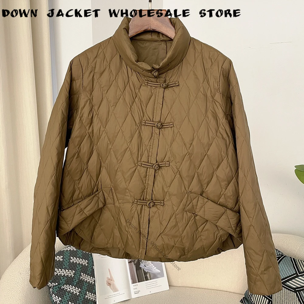 Down Jacket Women New Fashion American White Duck Down Coat Light Weight Puffer Jacket  Feather Casual Office Lady Pockets