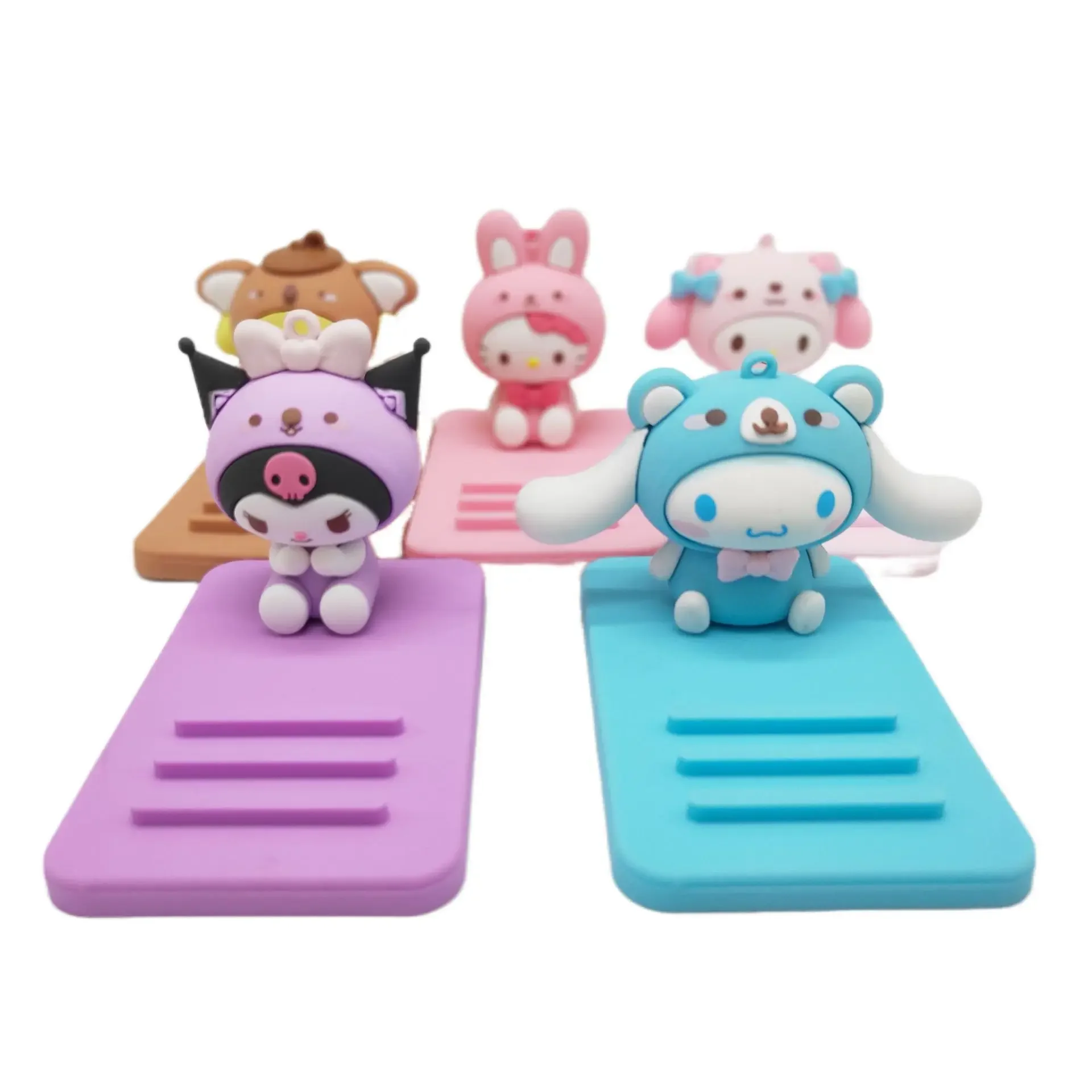 

Sanrio Kuromi Phone Holder Action Anime Figures Mymelody Pochacco HelloKitty Cinnamoroll Phone Holder Cute Cartoon Doll Toy Gift