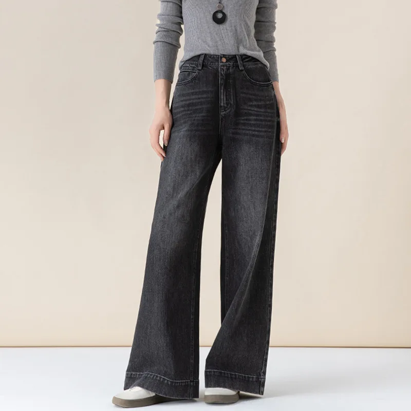 

Женские джинсы Bla с высокой талией, широкими штанинами, свободного кроя, струящиеся, прямые, стройнящие, в пол, осенняя новинка