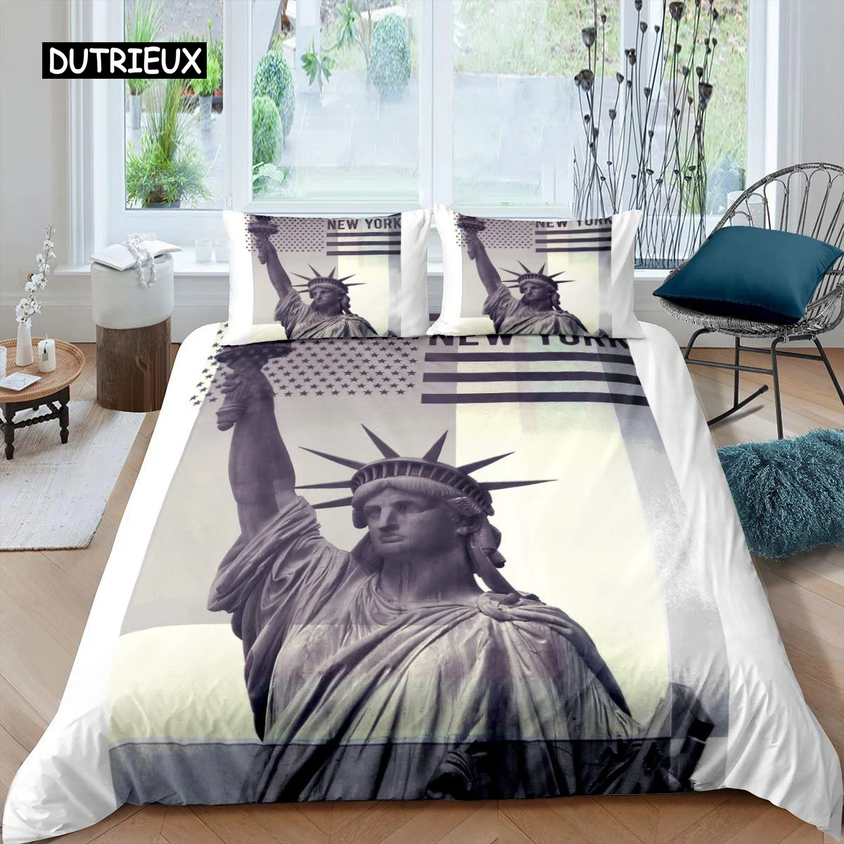 

Statue Of Liberty Duvet Cover Set World Famous Building Bedding Set For Boys Girls Microfiber New York Landmark Comforter Cover