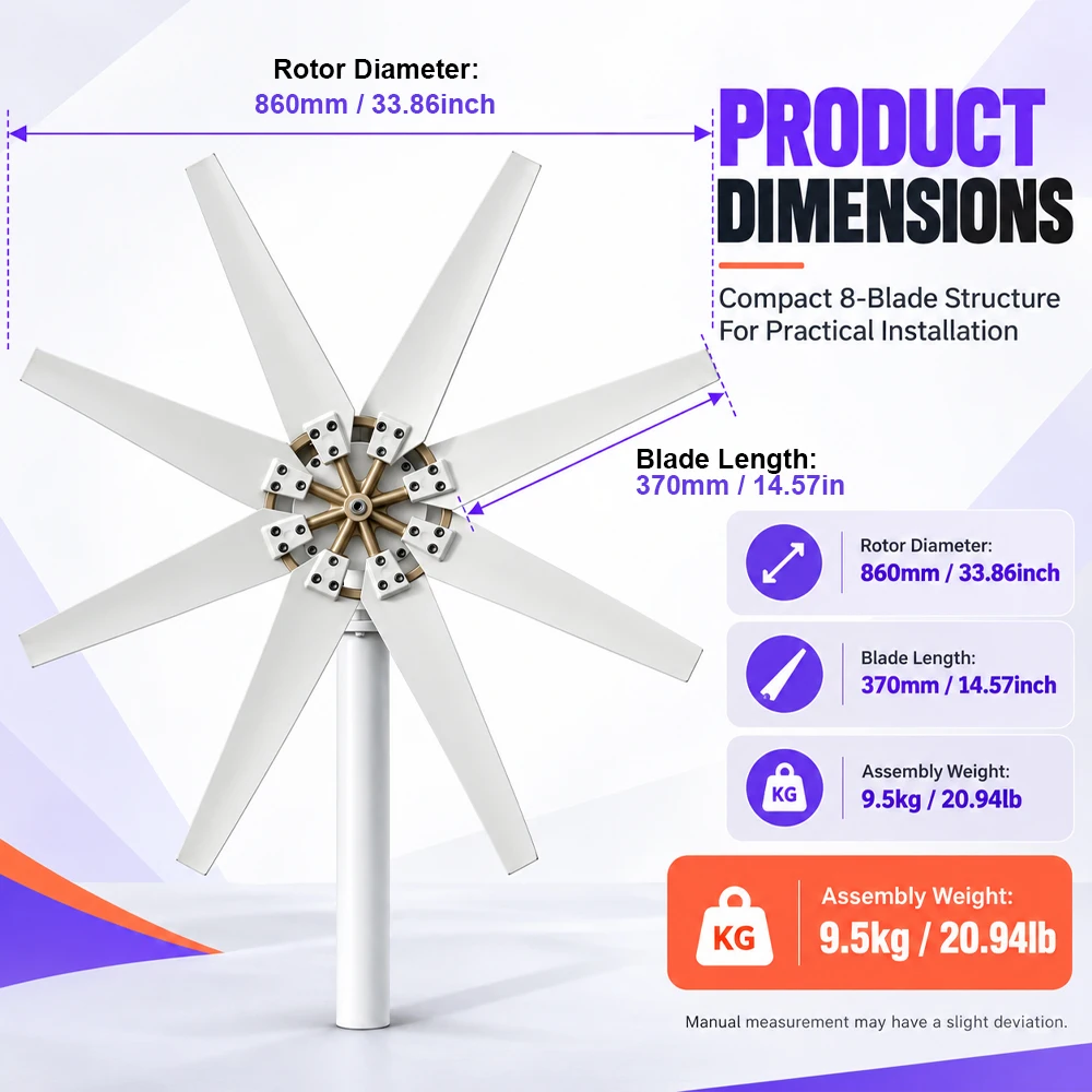 2000W 2KW Horizontal Axis Wind Turbine 12V 24V 48V Wind Generator CE Certified Free Energy Low Speed Start Off Grid for Home Use