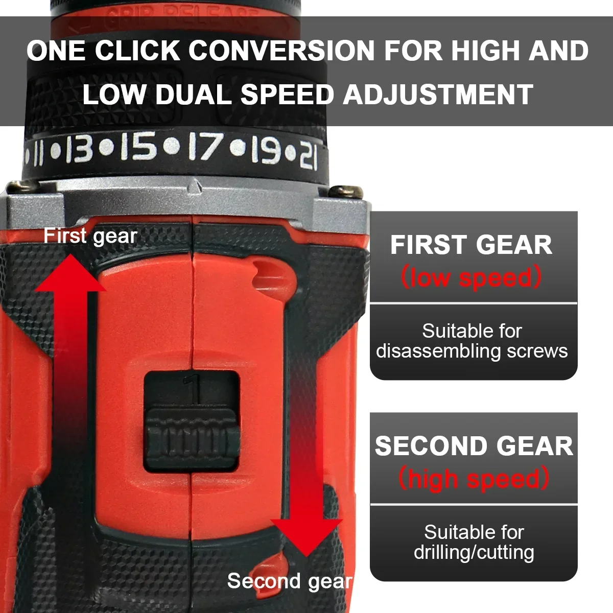 مفك براغي كهربائي بدون فرش 21 فولت، مجموعة مثقاب محمولة + بطارية 2X