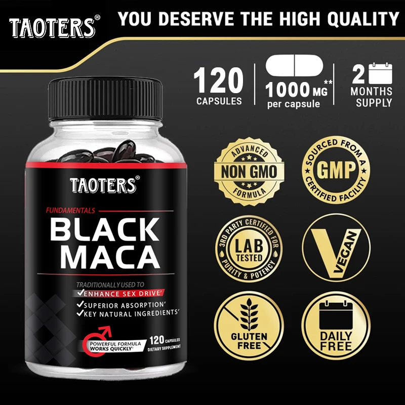 Taoters Black Maca Root Extract - for exercise endurance, energy supplement - building muscle, non-GMO