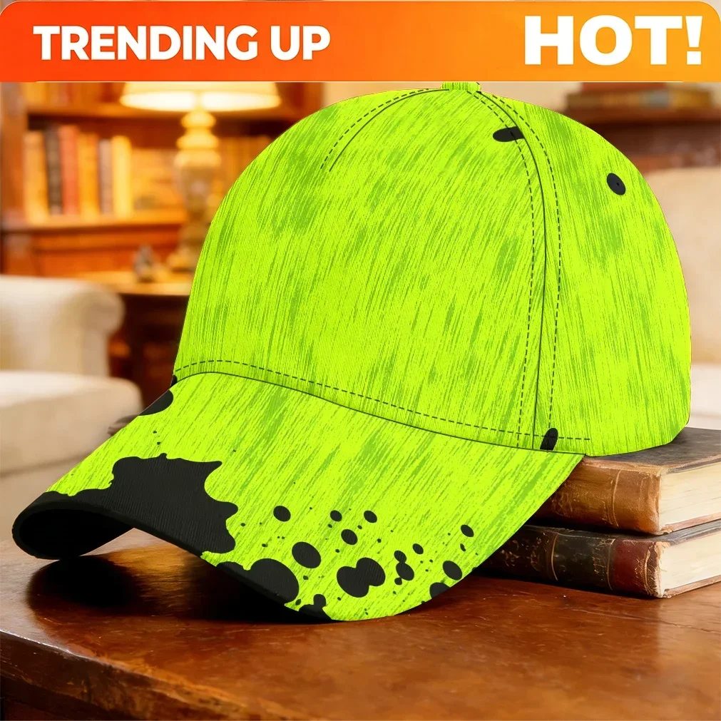 Customization Hats 1pc-2D Print Neon Green Black Ink Splash Graffiti Background Pattern Baseball Cap Casual Wear Sports Cap