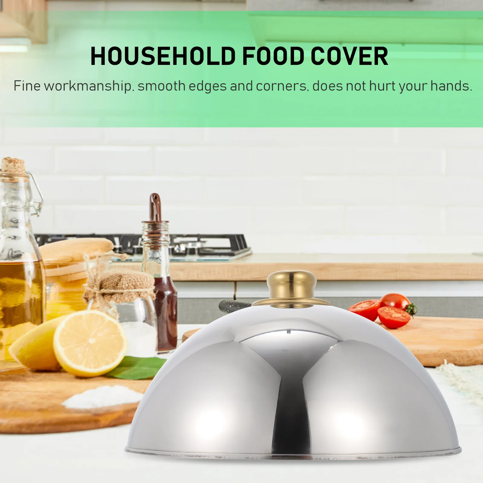 

Stainless Steel Dome Food Cover Thickened For Home Hotel Restaurant Use Smooth Edges Practical Fresh-Keeping Lid Kitchen Supply