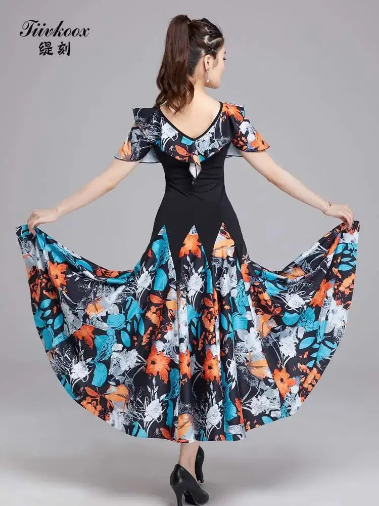 Moderne dansrok Dames Nieuwe Latin Dance Standaard Dans Wals Sociale Korte Mouw Grote Swing Rok Oefenjurk