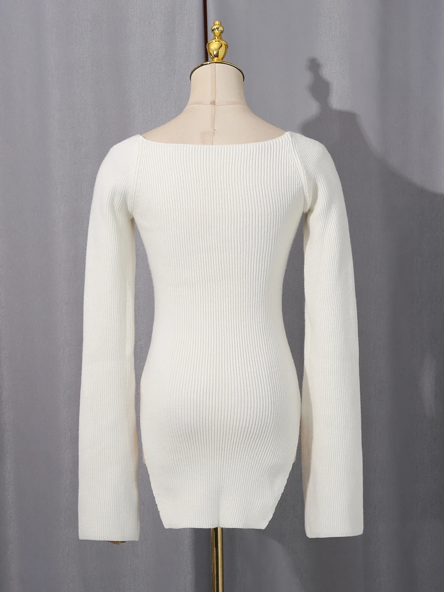 سترة محبوكة معدنية متينة متعددة الاستخدامات من VGH للنساء برقبة مربعة وأكمام طويلة سترة نسائية بمزاجية غير متماثلة #5