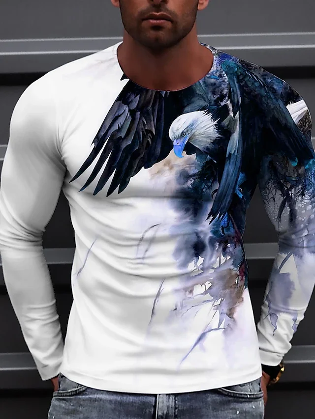 Men's Long Sleeve T-shirts Vintage Eagle Style 3D Print T Shirt Fashion Harajuku Men Street Loose Top Casual Sports Man Clothing