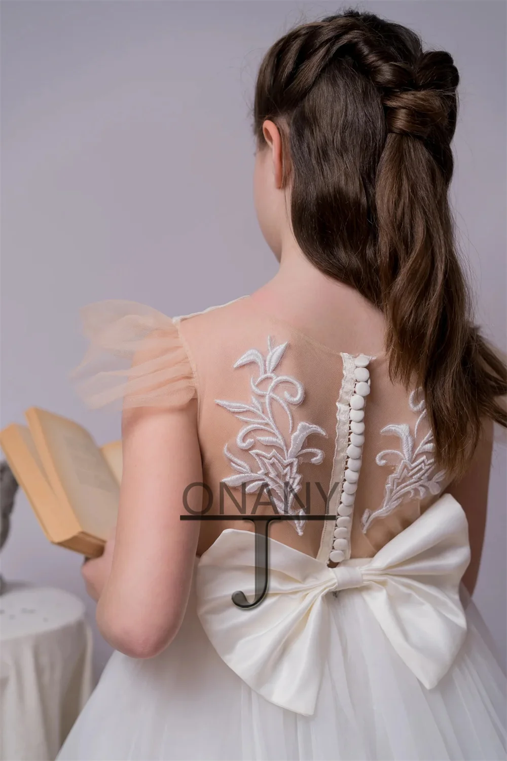 JONANY-elegante vestido De flores para niña, Apliques De encaje con lazo en la espalda, vestido De baile personalizado, ropa De princesa De Florista