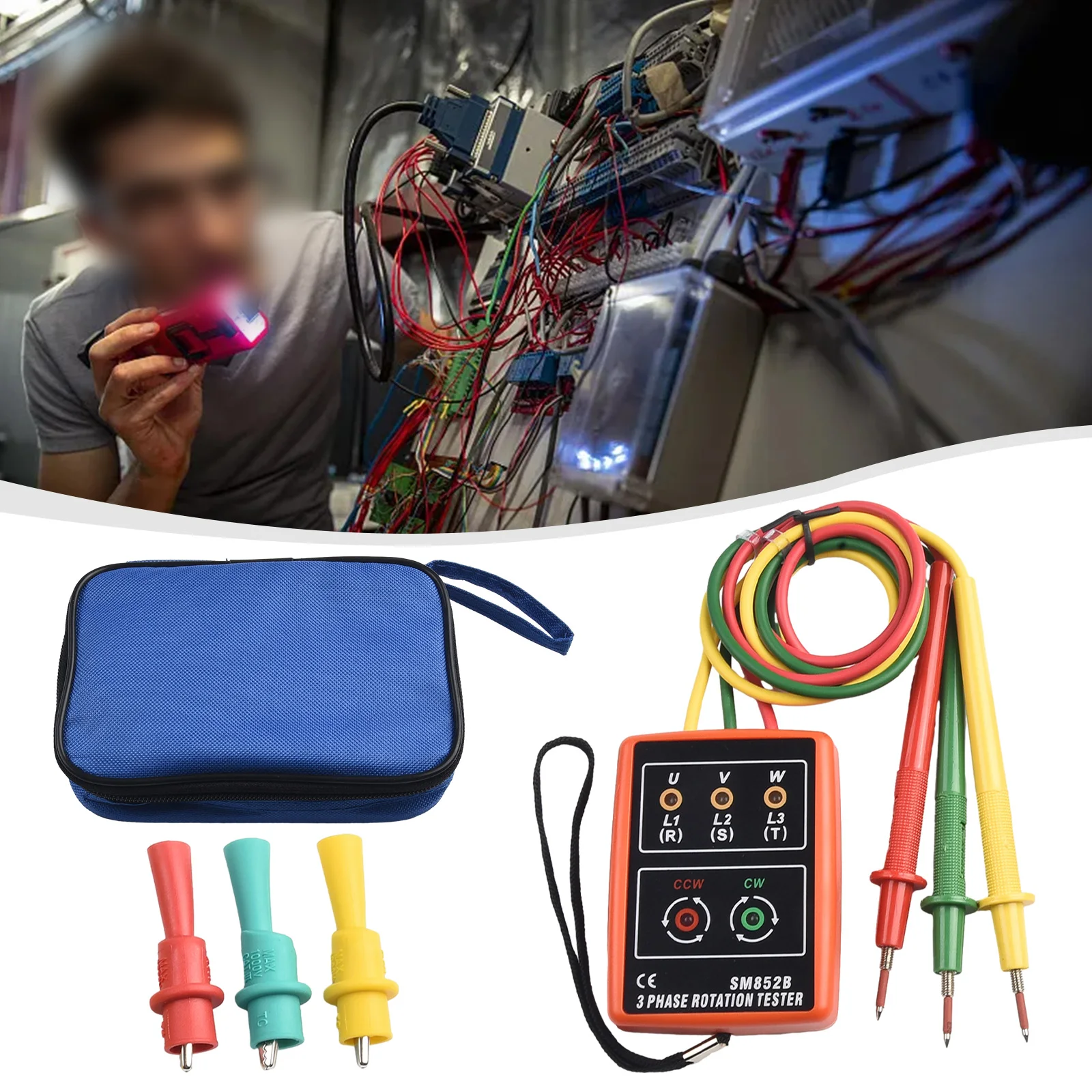SM852B 3 Phase Rotation Tester LED Indicator Detector Meter For Open Phase Check AC 60V-600V Electrical Testing Tool