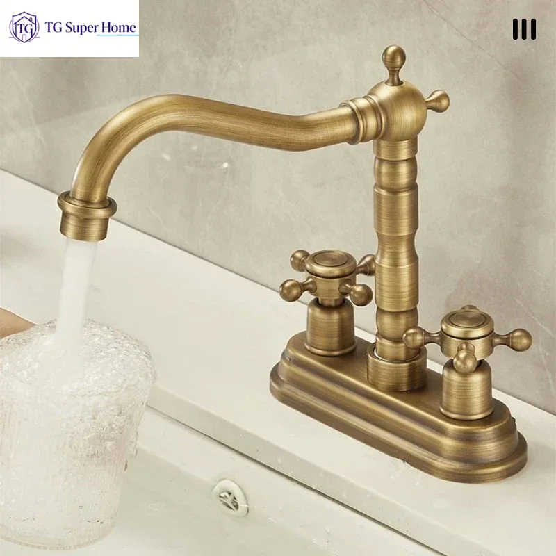Double Handle Double Hole Bathroom Basin Faucet Antique Bronze Mixer Tap
