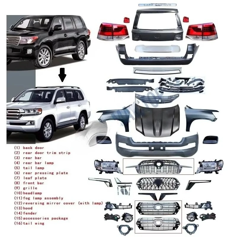 

Car Body Parts Facelift Bumper Grille Bodykit for Tyt Land Cruiser 200 Lc200 Fj200 Body Kit 2008-2015 Upgrade to 2016
