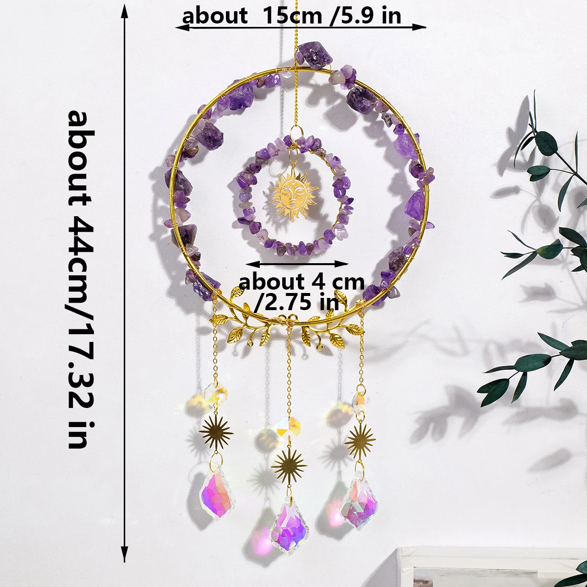 1PC Natural Crystal Pendant Crystal Gravels Annulus Sun Catcher Reiki Gemstone Chips Home Decoration