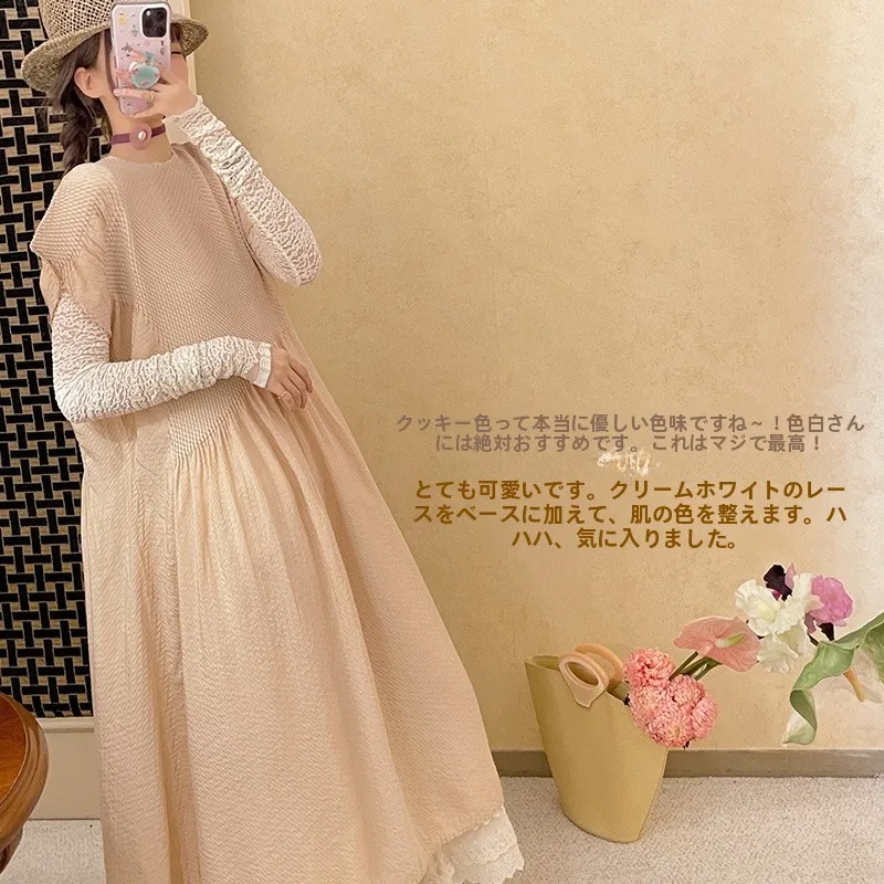 

Fashionable Deep Green Biscuit Colored Pleated Dress Elegant Style Short Sleeve round Neck H Version Commute Spring Autumn