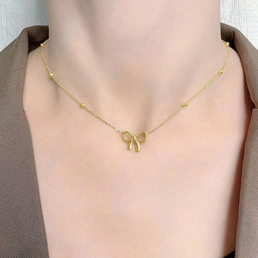 

Boho Bow Bead Chain Stud Earrings, Bracelet and Necklace Set, Waterproof and Fadeproof, Women's Jewelry, Wedding Party Favors