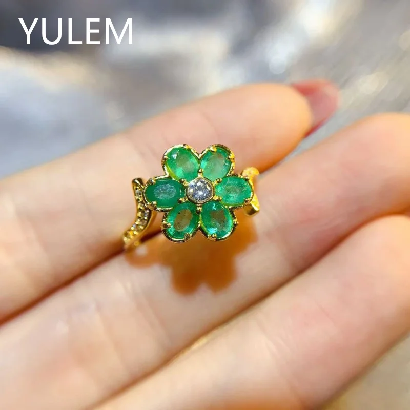 YULEM New Arrival Flower Design Natural Emerald 3x4mm Silver 925 for Women Daily Wear