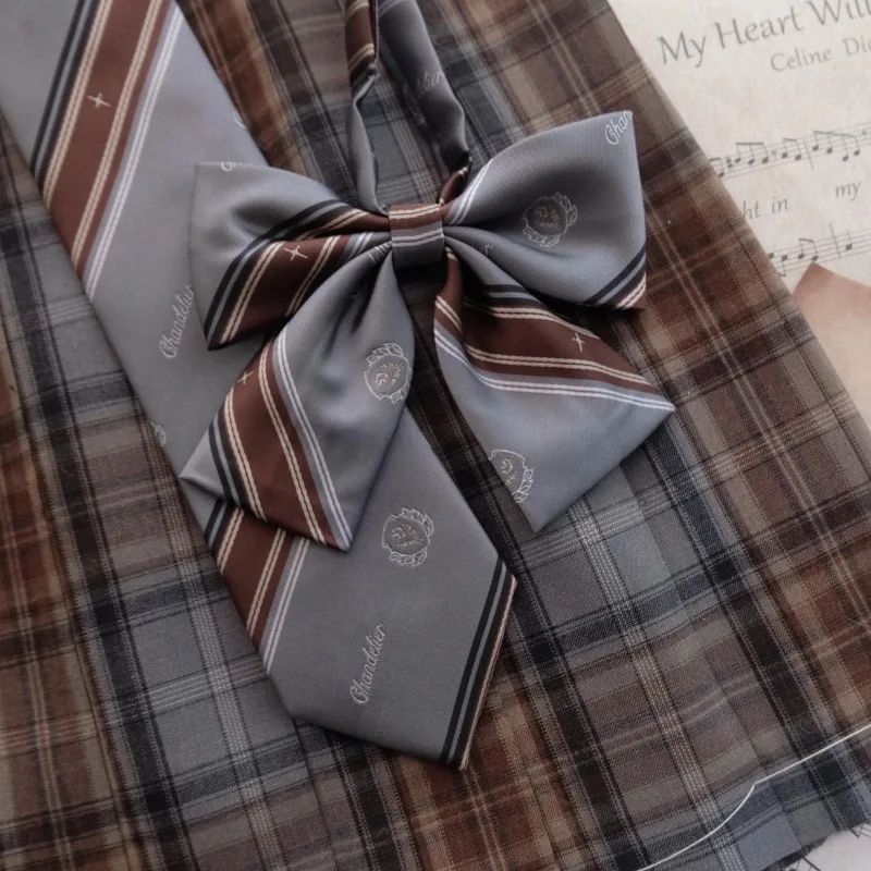 2024 New Japanese Jk Uniform Shirt With Grey Brown Color Matching Stripes Original Small Thing Fashion Bow Tie For Girl