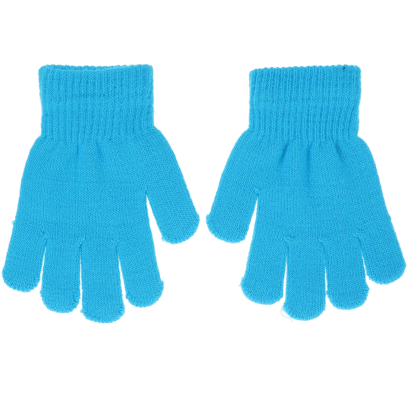 

Children's Blue Knitted Gloves Autumn Winter Five Finger Soft Full Finger Warm Lightweight Gloves Fit Kids Outdoor