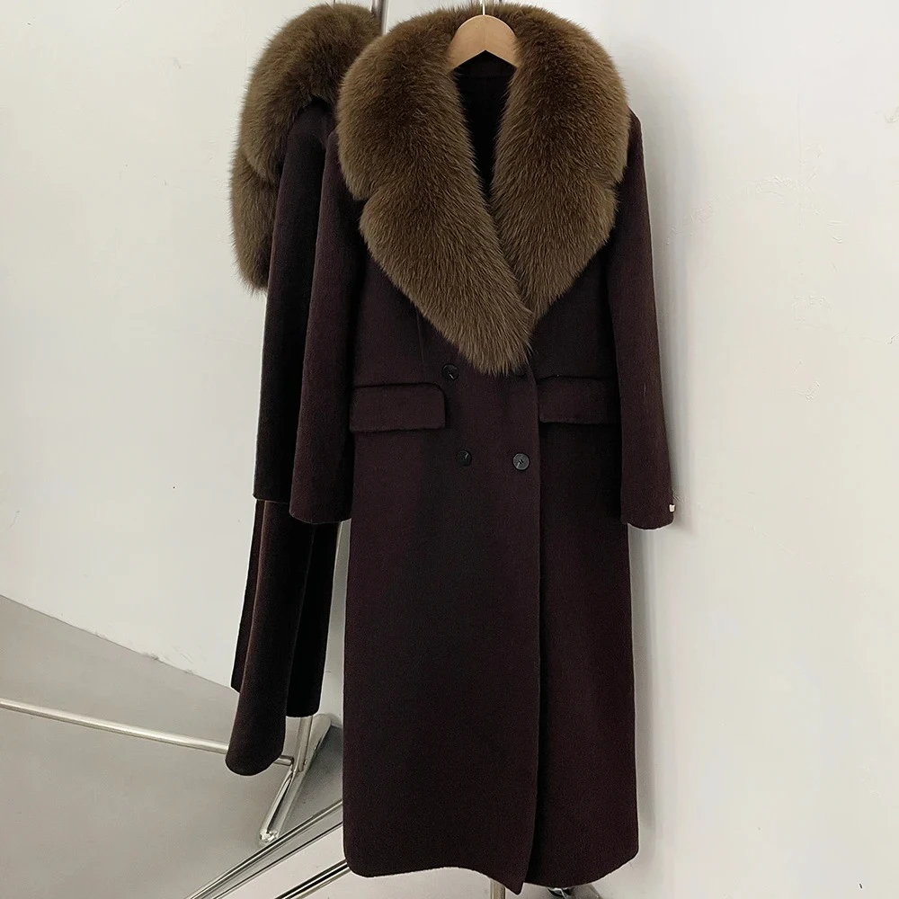 Women Fashion Outer Apparel Oversized Natural Fur Long Coat Warm Protection Daily Outfit for Urban Casual Practical Garment