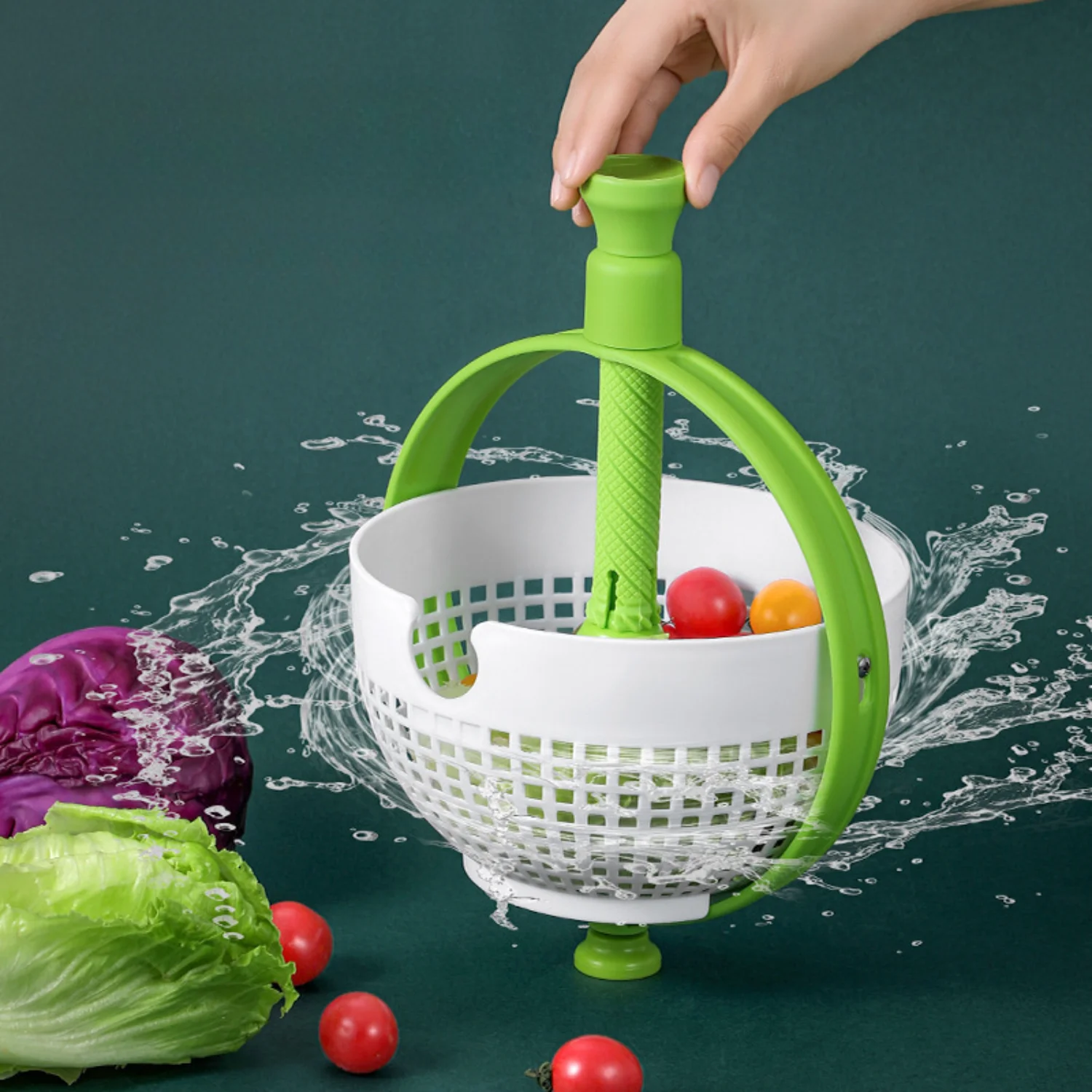 Multi-Functional Manual Spinning Drain Basket - Perfect For Salads, Vegetables & Fruits - Durable Polypropylene Kitchen Gadget