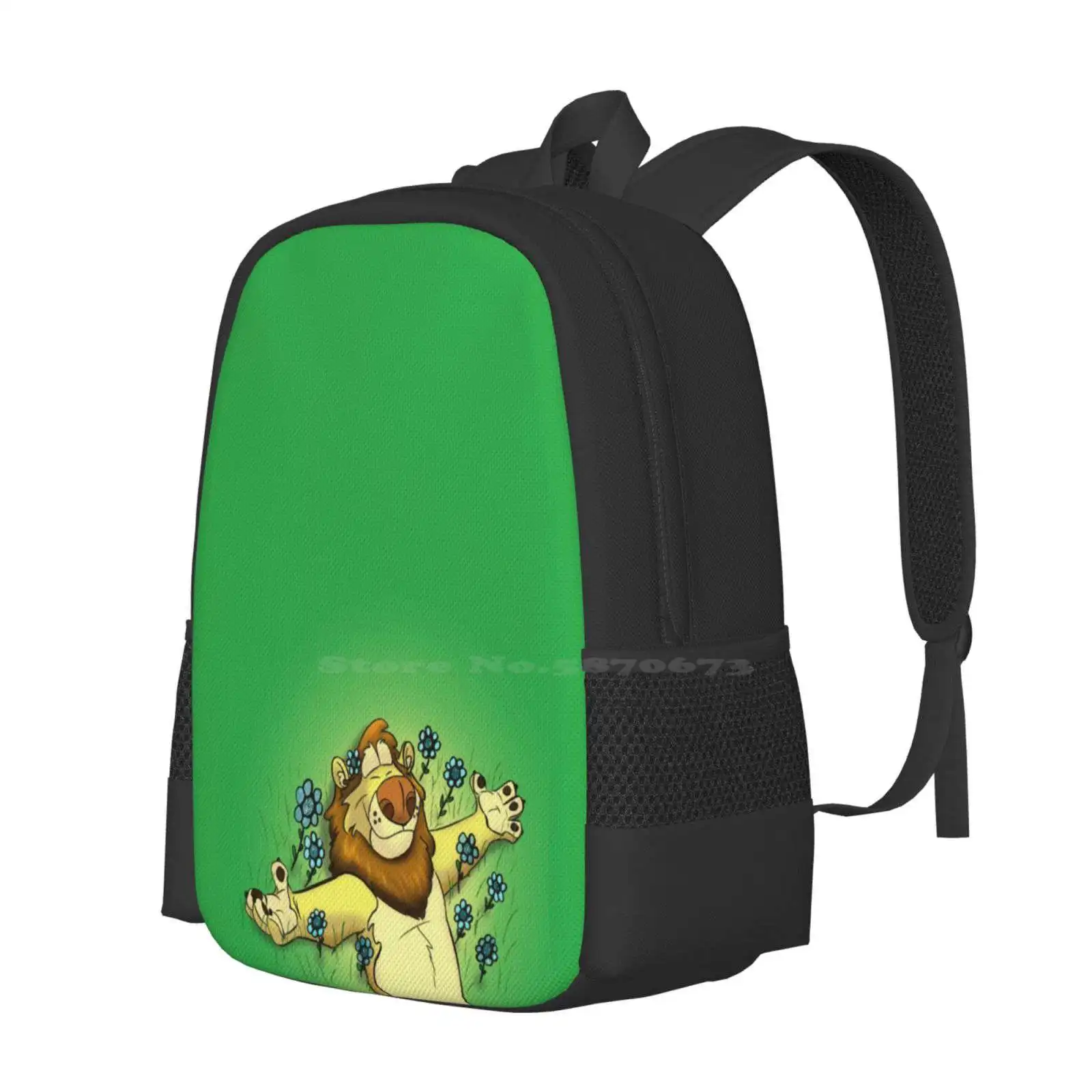 Smell The Flowers Teen College Student Backpack Pattern Design Bags Lion Flower Flowers Field Art Character Illustration