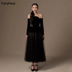 FairyKissy Simple Modern Style Formal Evening Dresses Off the Shoulder A-line Appliques Bespoke Occasion Prom Dresses