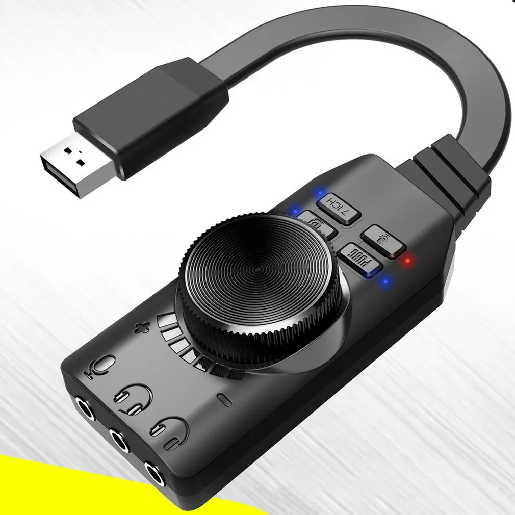 การ์ดเสียง USB ภายนอกสเตอริโอไมโครโฟนลำโพงชุดหูฟังแจ็ค 3.5 มม.อะแดปเตอร์สายเคเบิลปิดเสียงสวิทช์ปรับระดับเสียงไดรฟ์ฟรี