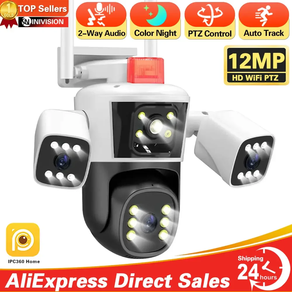 

12MP PTZ WiFi 6K Three Lens Screen Camera Outdoor Three Screens Protection Motion Detection Outdoor IP CCTV Survalance Cameras