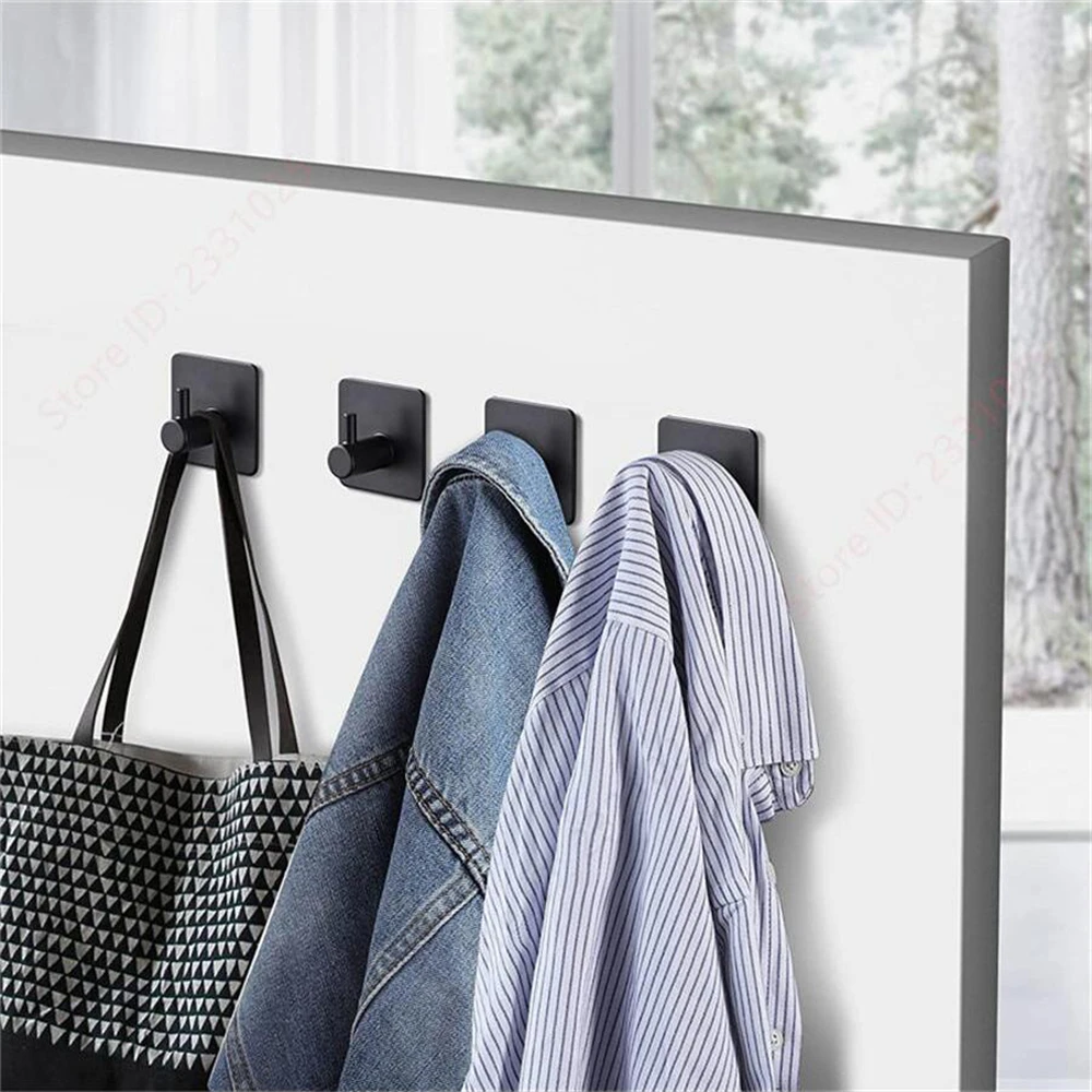 Stainless Steel Self Adhesive Hooks, Black/Gold/Silver Decor Hooks for Bathroom Kitchen Bedroom No Drill Wall Hanging Hooks